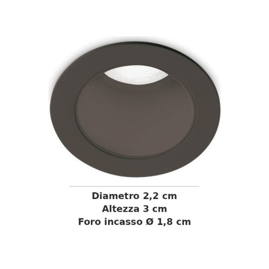 Ideal lux quark faretto da incasso per cartongesso 2,8w 3000k foro 1,8cm rotondo nero