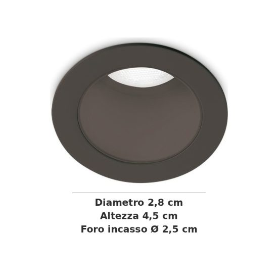 Ideal lux quark faretto da incasso per cartongesso 3w 3000k foro 2,5cm rotondo nero