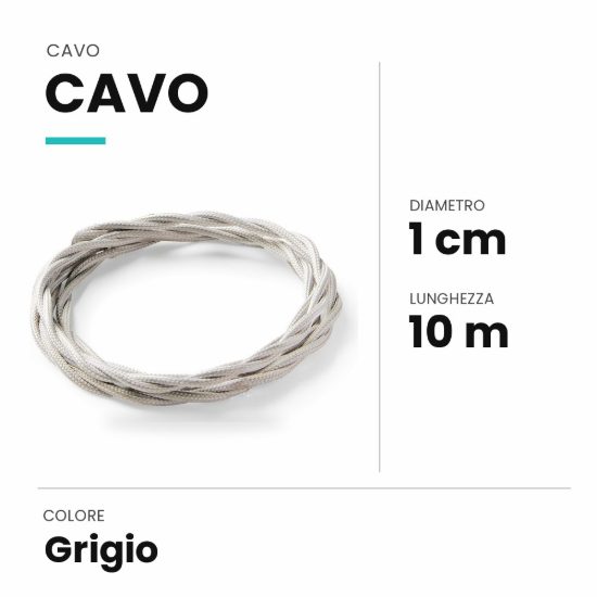 Ideal lux cavo in tessuto intrecciato 10m grigio