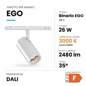 Ideal lux ego faretto per binario 48v orientabile led 26w 3000k dali bianco