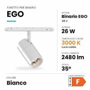 Ideal lux ego faretto per binario 48v orientabile led 26w 3000k bianco
