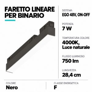 Ideal lux ego wide faretto lineare per binario led 7w 4000k 28,4cm on-off nero