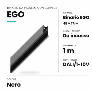 Ideal lux ego binario da incasso con cornice 48v 1m dali/1-10v nero
