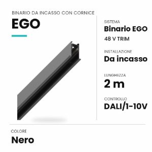 Ideal lux ego binario da incasso con cornice 48v 2m dali/1-10v nero