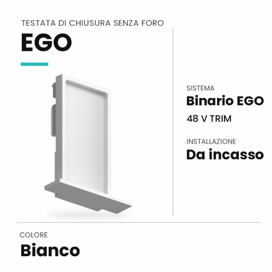 Ideal lux ego testata di chiusura senza foro per binario da incasso con cornice bianca