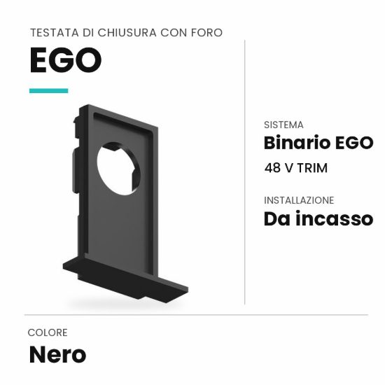 Ideal lux ego testata di chiusura con foro per binario da incasso con cornice nera
