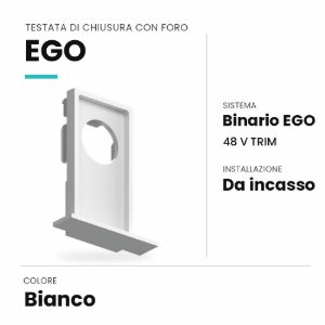 Ideal lux ego testata di chiusura con foro per binario da incasso con cornice bianca