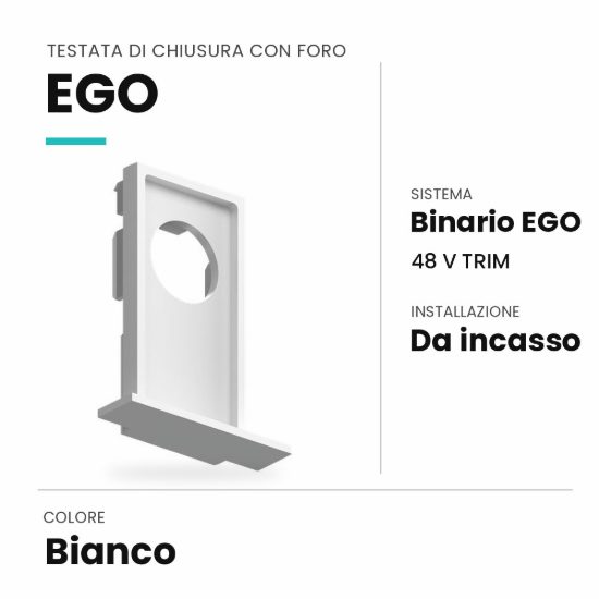 Ideal lux ego testata di chiusura con foro per binario da incasso con cornice bianca