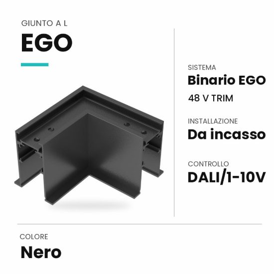Ideal lux ego giunto a l per binario da incasso con cornice dali/1-10v nero