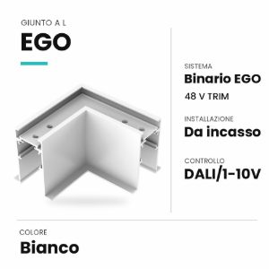 Ideal lux ego giunto a l per binario da incasso con cornice dali/1-10v bianco