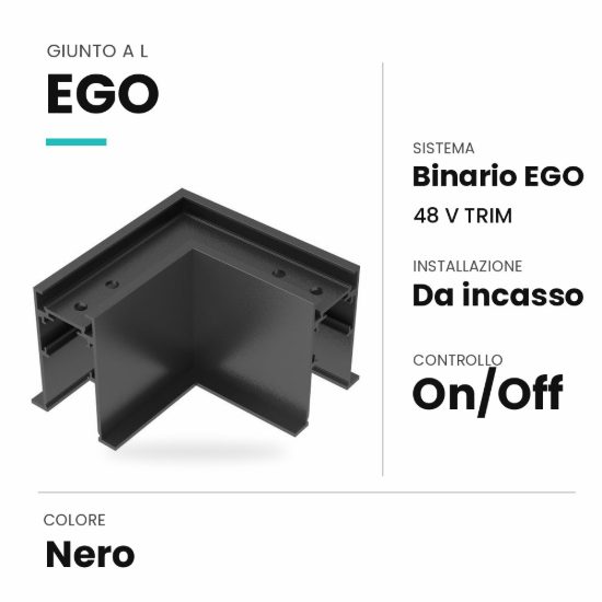 Ideal lux ego giunto a l per binario da incasso con cornice on-off nero