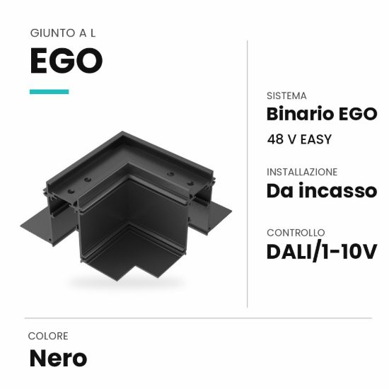 Ideal lux ego giunto a l per binario da incasso easy dali/1-10v nero