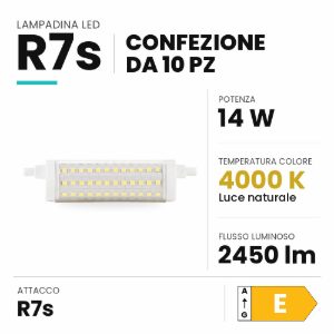 Ideal lux lampadina led r7s lineare 118 mm 14w 4000k dimmerabile trasparente confezione 10 pezzi