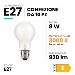 Ideal lux lampadina led e27 a goccia 8w 3000k satinata confezione 10 pezzi