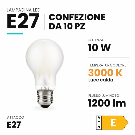 Ideal lux lampadina led e27 a goccia 10w 3000k satinata confezione 10 pezzi