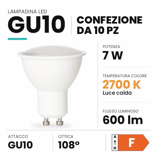 Ideal lux lampadina led gu10 spot 7w 2700k bianca confezione 10 pezzi