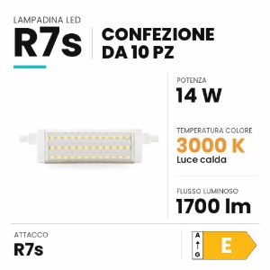 Ideal lux lampadina led r7s lineare 118 mm 14w 3000k trasparente confezione 10 pezzi