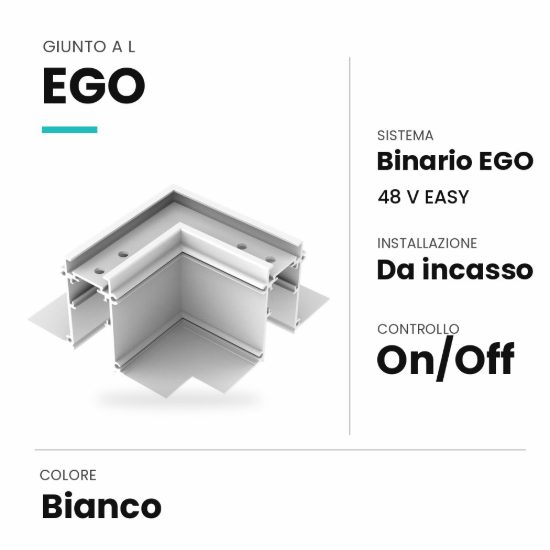 Ideal lux ego giunto a l per binario da incasso easy on-off bianco