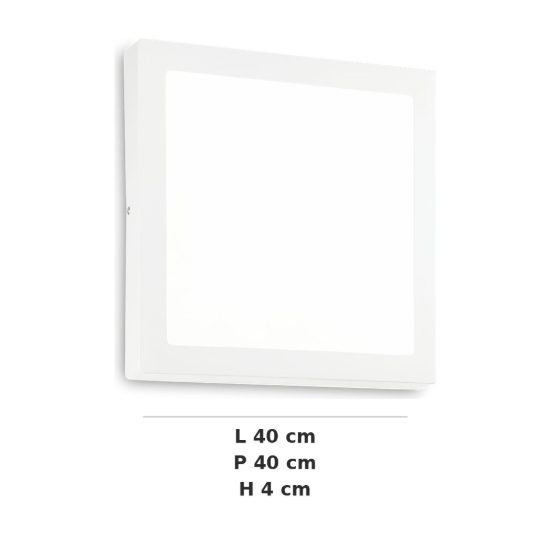 Ideal lux universal plafoniera quadrata led 36w 4000k 40 cm per ingresso moderna bianca