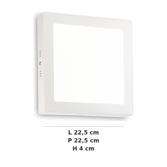 Ideal lux universal plafoniera quadrata led 17w 4000k 22,5 cm per cabina armadio moderna bianca