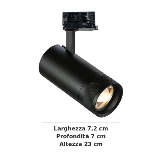 Ideal lux eos faretto per binario trifase orientabile led 25w 4000k con zoom cilindrico nero