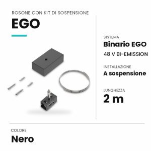 Ideal lux ego rosone con kit di sospensione 2m per binario bi-emission nero