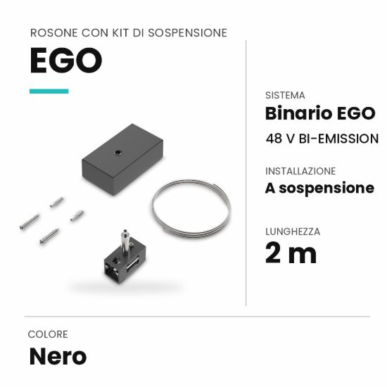 Ideal lux ego rosone con kit di sospensione 2m per binario bi-emission nero
