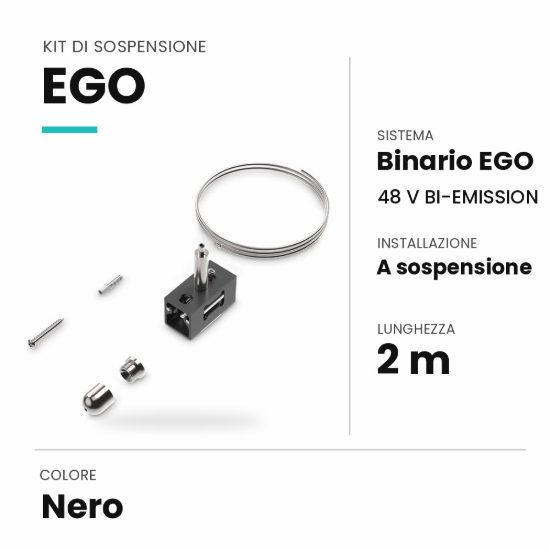 Ideal lux ego kit di sospensione 2m per binario bi-emission nero