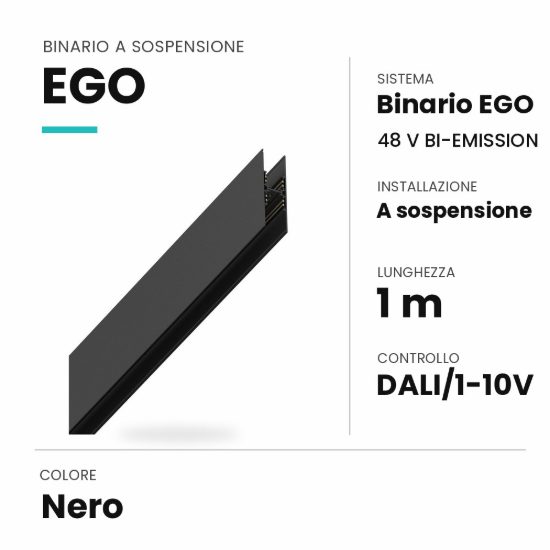 Ideal lux ego binario a sospensione bi-emission 48v 1m dali/1-10v nero