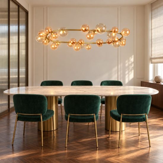 Ideal lux perlage lampadario ad anello ovale 30 luci per sala da pranzo sfere in vetro ambra
