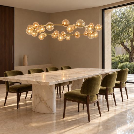 Ideal lux perlage lampadario ad anello ovale 30 luci per sala da pranzo sfere in vetro ambra