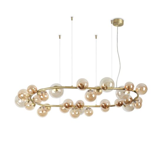 Ideal lux perlage lampadario ad anello ovale 30 luci per sala da pranzo sfere in vetro ambra
