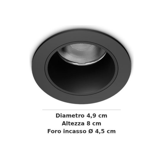 Ideal lux quark faretto da incasso per cartongesso 9w 3000k foro 4,5cm rotondo nero