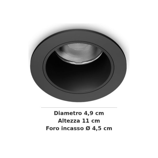 Ideal lux quark faretto da incasso per cartongesso 12w 3000k foro 4,5cm rotondo nero