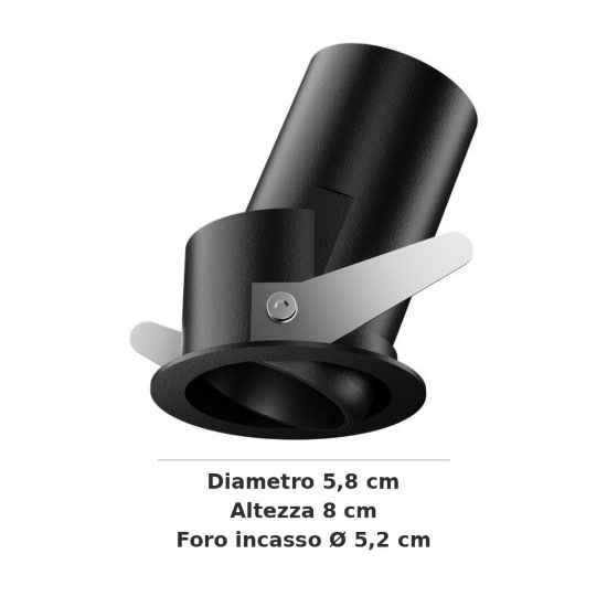 Ideal lux quark faretto da incasso per cartongesso orientabile 9w 3000k foro 5,2cm rotondo nero