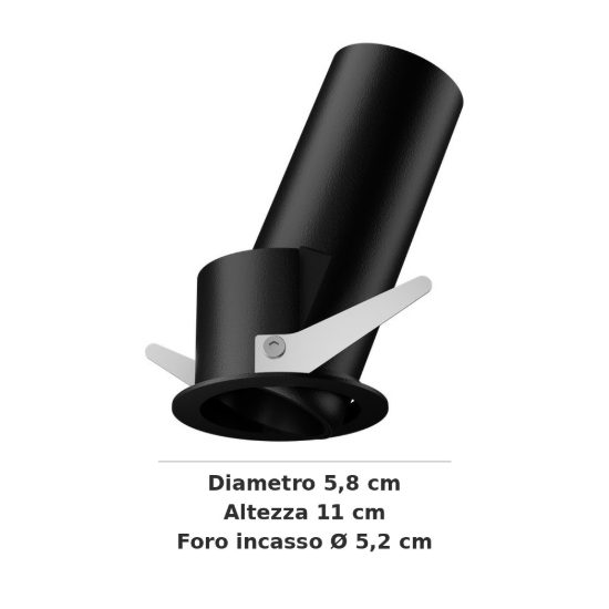 Ideal lux quark faretto da incasso per cartongesso orientabile 12w 3000k foro 5,2cm rotondo nero