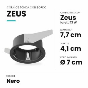 Ideal lux zeus cornice tonda con bordo per faretti da incasso 13w nera