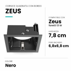 Ideal lux zeus cornice quadrata con bordo per faretti da incasso 13w nera