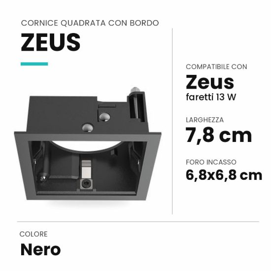 Ideal lux zeus cornice quadrata con bordo per faretti da incasso 13w nera