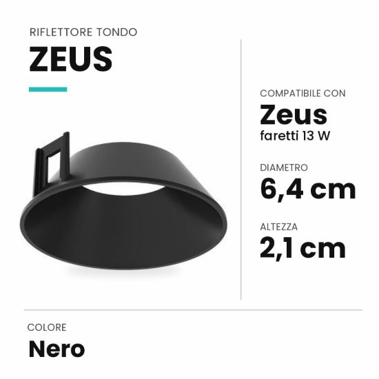 Ideal lux zeus riflettore tondo per faretti da incasso 13w nero