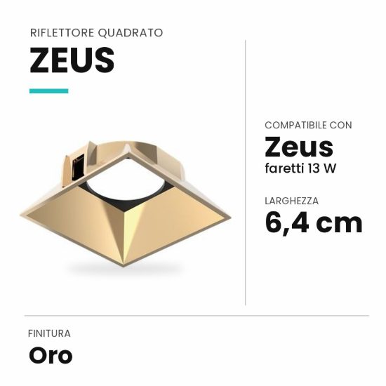 Ideal lux zeus riflettore quadrato per faretti da incasso 13w oro