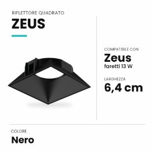 Ideal lux zeus riflettore quadrato per faretti da incasso 13w nero