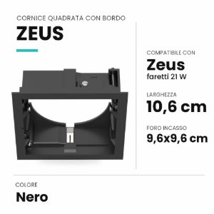 Ideal lux zeus cornice quadrata con bordo per faretti da incasso 21w nera