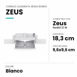 Ideal lux zeus cornice quadrata senza bordo per faretti da incasso 21w bianca
