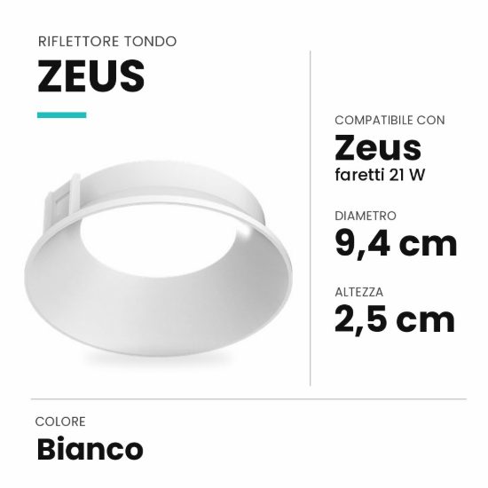 Ideal lux zeus riflettore tondo per faretti da incasso 21w bianco