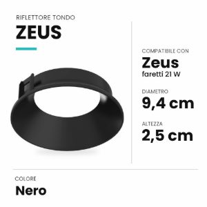 Ideal lux zeus riflettore tondo per faretti da incasso 21w nero