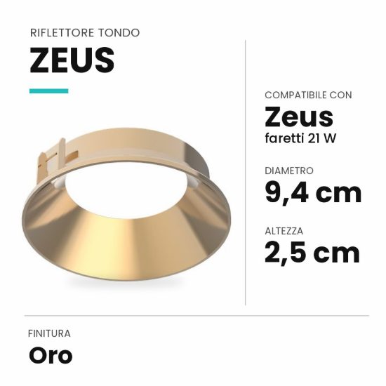 Ideal lux zeus riflettore tondo per faretti da incasso 21w oro