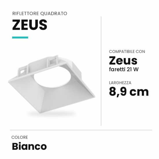Ideal lux zeus riflettore quadrato per faretti da incasso 21w bianco