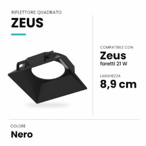 Ideal lux zeus riflettore quadrato per faretti da incasso 21w nero