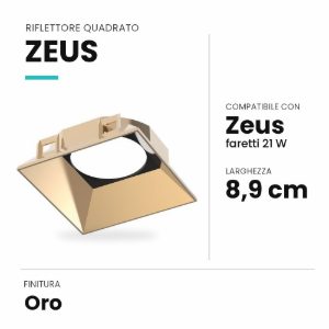 Ideal lux zeus riflettore quadrato per faretti da incasso 21w oro